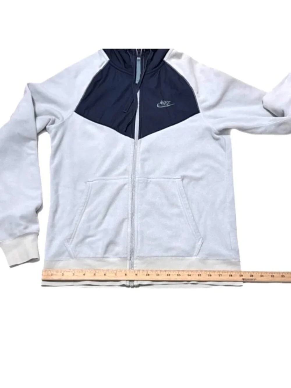 Nike Hoodie Mens S Powder Blue Navy Full Zip Fleece Y2K Athleisure Logo Techwear